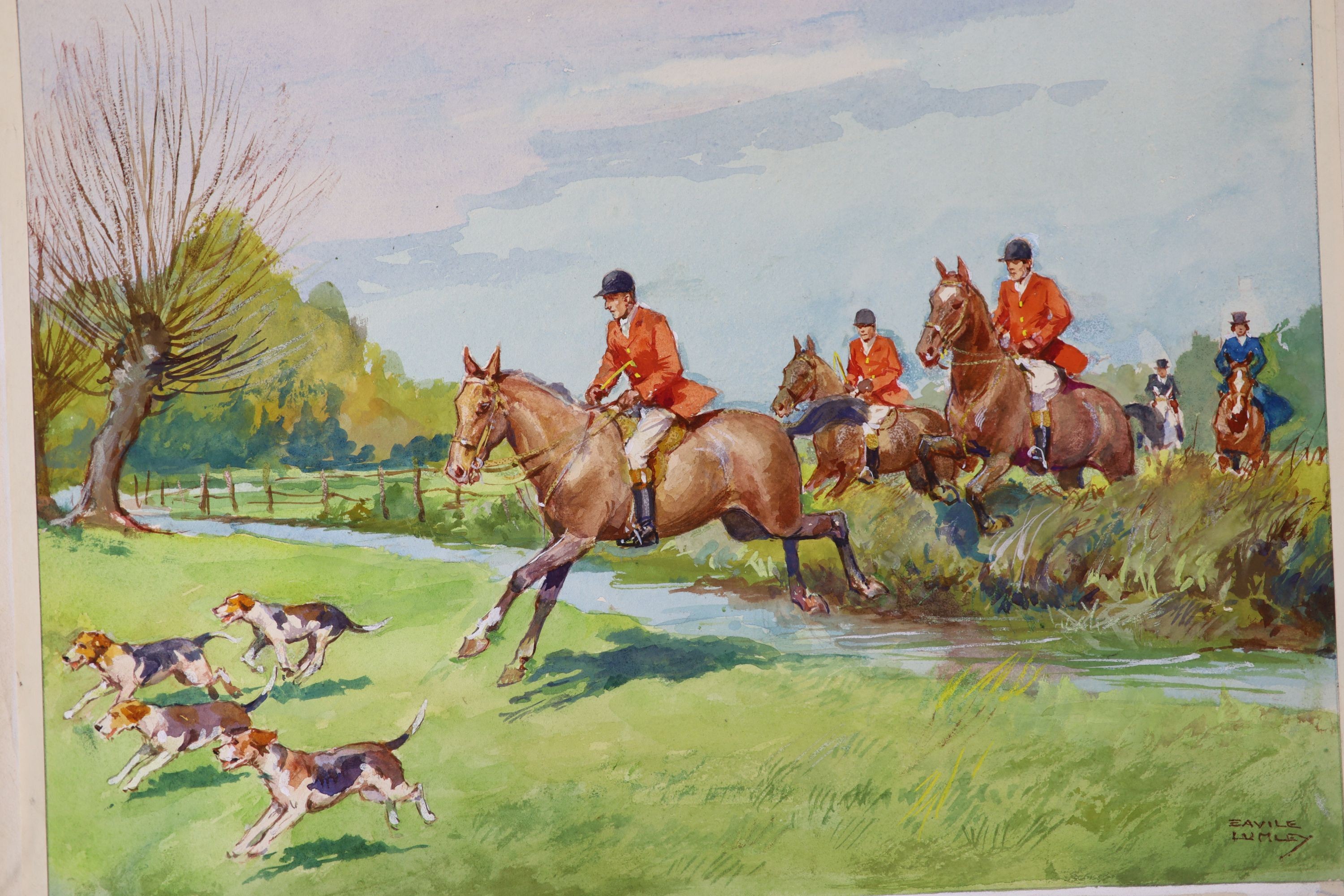 John Savile Lumley (1876-1960), a group of watercolour drawings, including a set of three hunting scenes